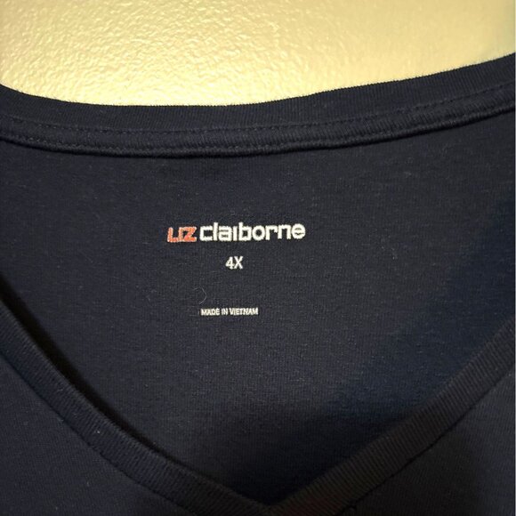Liz Claiborne Womens Navy Blue V-Neck Cotton T-Shirt 4X Relaxed Fit Casual Top - Picture 2 of 6